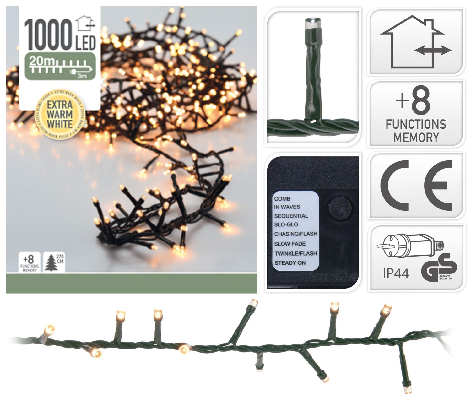 LED Clusterverlichting 1000 LED EXTRA warm wit 20 meter