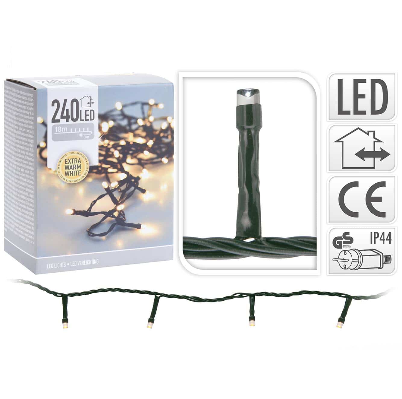 Goedkope kerstboomverlichting extra warm wit 240 LED 18 meter