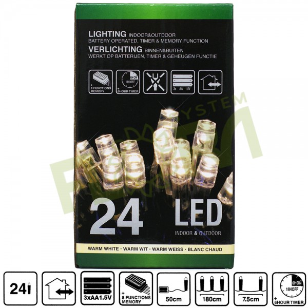 Kerstverlichting op batterij - 24 LED warm wit 3,5 meter
