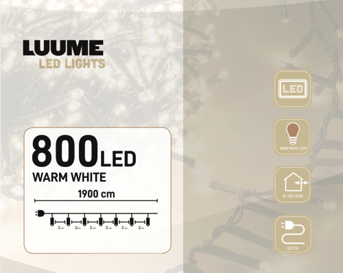 LED Clusterverlichting 800 LED warm wit 16 meter met 8 functies - LUKSUS