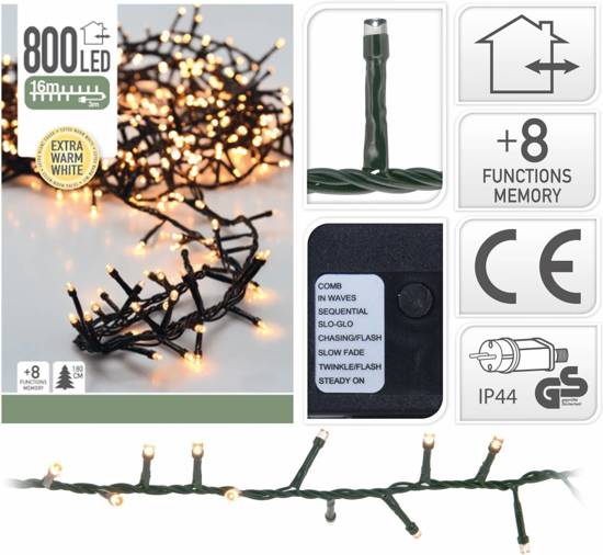 LED Clusterverlichting 800 LED warm wit 16 meter