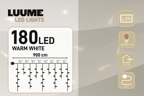 IJspegel kerstverlichting 6 meter warm wit 180 LED met 8 functies - LUKSUS