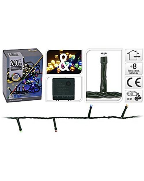Kerstverlichting warm wit & multi color met 8 lichtstanden - 240 LED - 18 meter