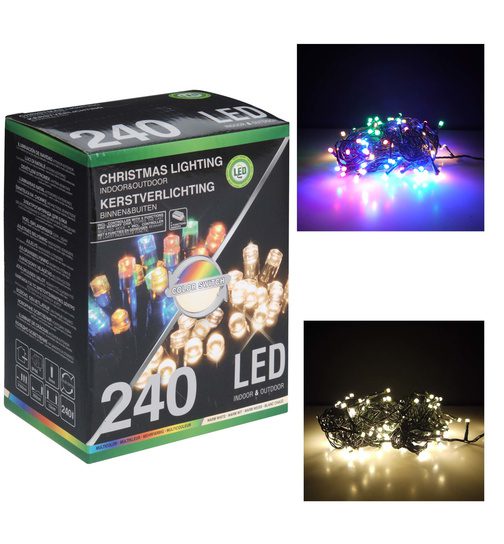 Kerstverlichting warm wit & multi color met 8 lichtstanden - 240 LED - 18 meter