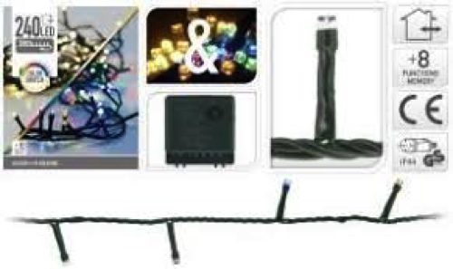 Kerstverlichting warm wit & multi color met 8 lichtstanden - 240 LED - 18 meter