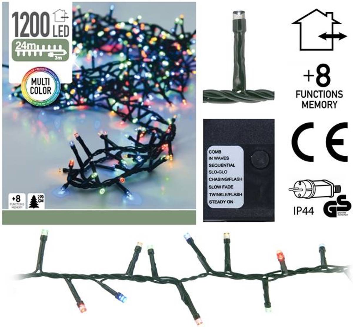 LED Clusterverlichting 1200 LED Multi color 24 meter