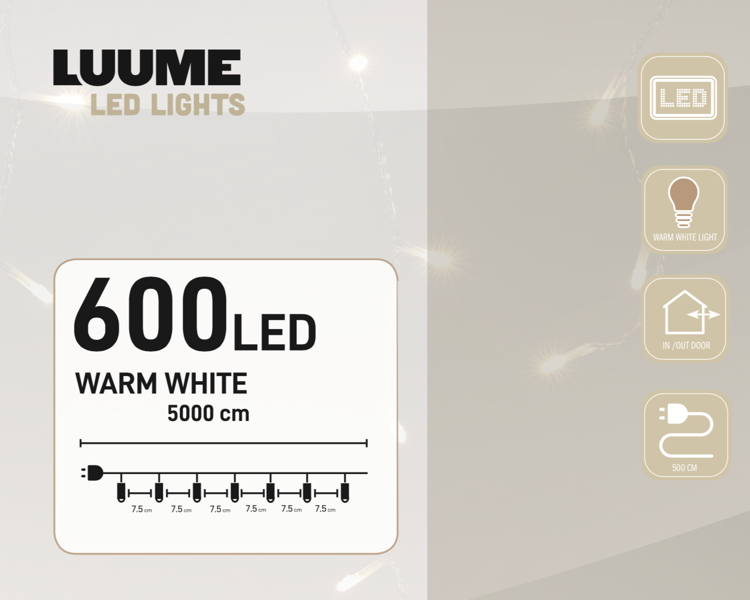 Kerstboomverlichting 50 meter 600 LED warm wit - 8 FUNCTIES - Luksus
