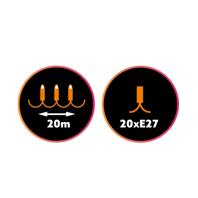 Koppelbare LED feestverlichting - 20 meter lang met 20 lichtpunten E27 prikkabel