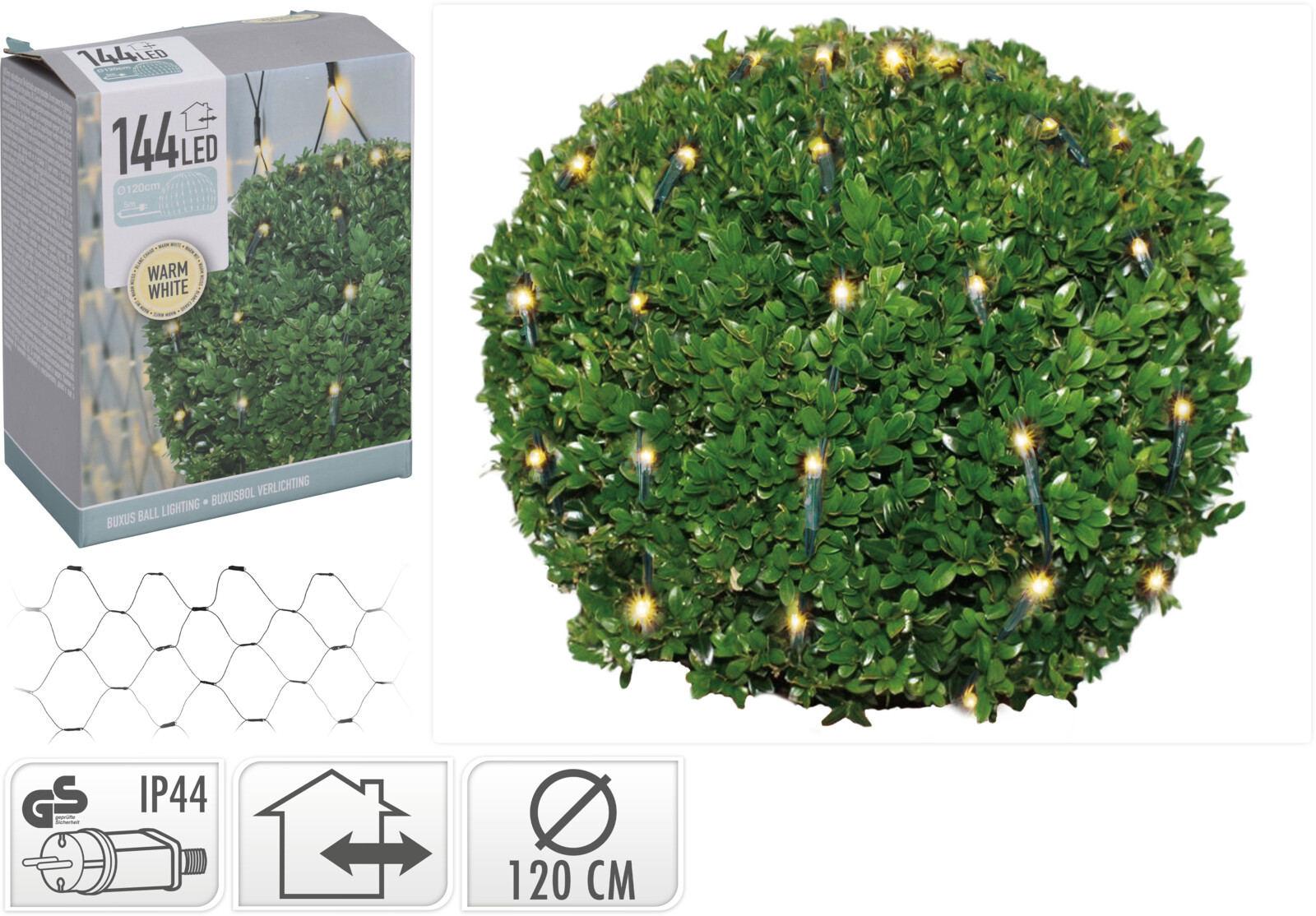 Buxus kerstverlichting 144 led warm wit