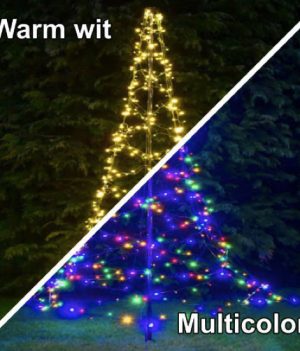 Vlaggenmast verlichting warm wit en multi color, timer functie en 8 lichteffecten - 400 cm 640 LED dual color - LUKSUS 6 fairybell kerstxl
